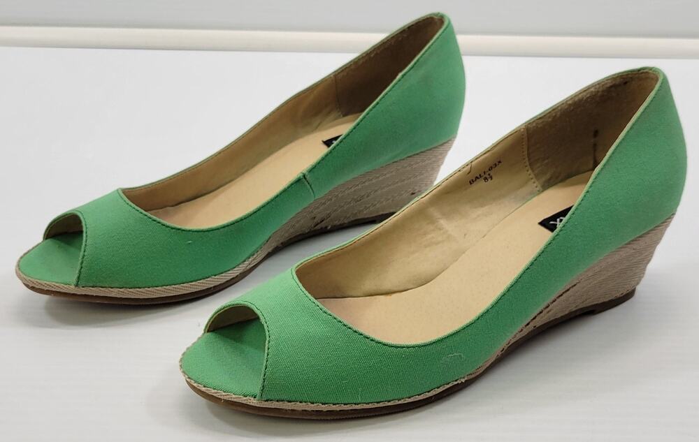 BG) Go Max Woman Bali-03X Wedge Green Canvas Material Heel Shoes 8.5